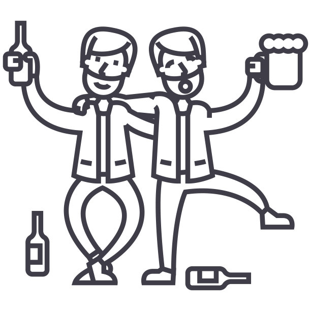 醉了的人，醉了的党，两个男人喝酒矢量线图标，标志，插图的背景，可编辑的笔触图片下载