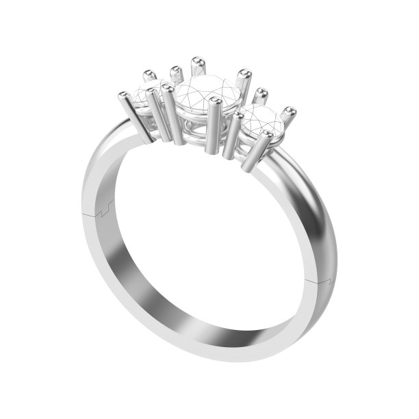 3D插图孤立素描白色金或银三石戒指钻石图片下载