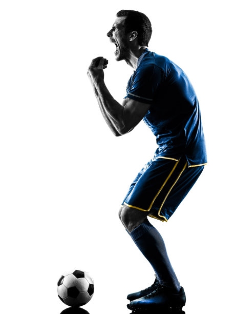 足球运动员男人快乐庆祝剪影孤立图片下载