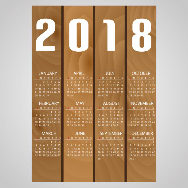 2018墙挂历木质风格背景eps10图片下载