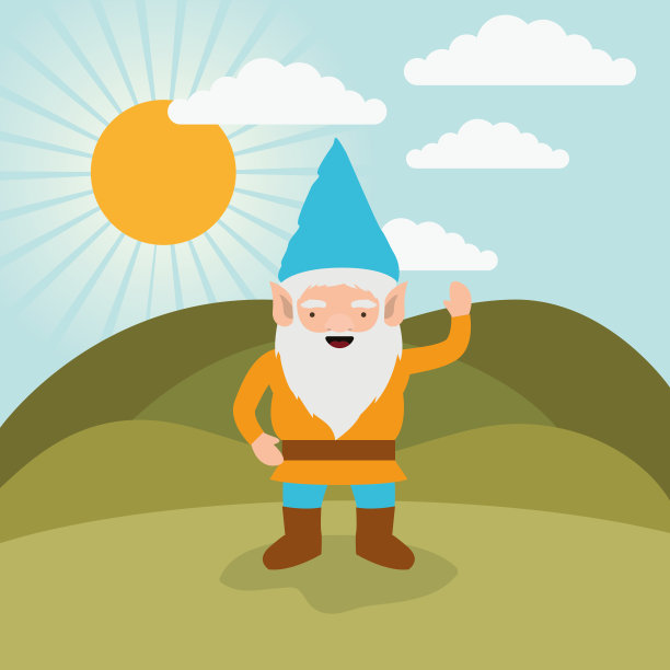 侏儒神奇的人物问候表情在山景观背景图片下载