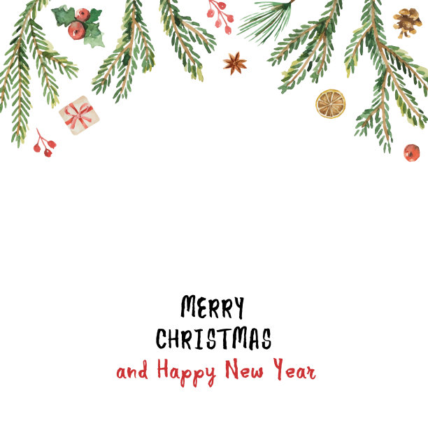 水彩向量圣诞旗帜与冷杉树枝和文字的地方。图片下载