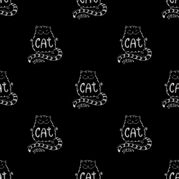 可爱的猫咪无缝图案，有趣的手绘图片下载