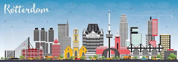 荷兰鹿特丹的灰色建筑和蓝天。图片下载