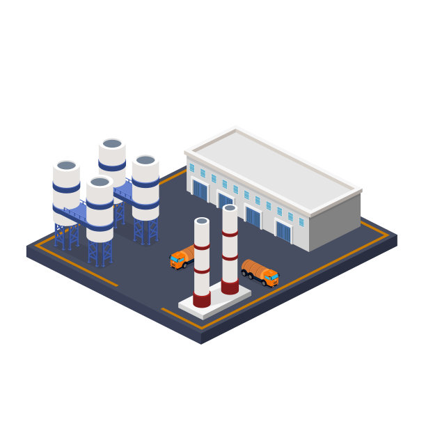 等距3D矢量图油植物与高层。有油罐车的卡车。仓库与石油。图片下载