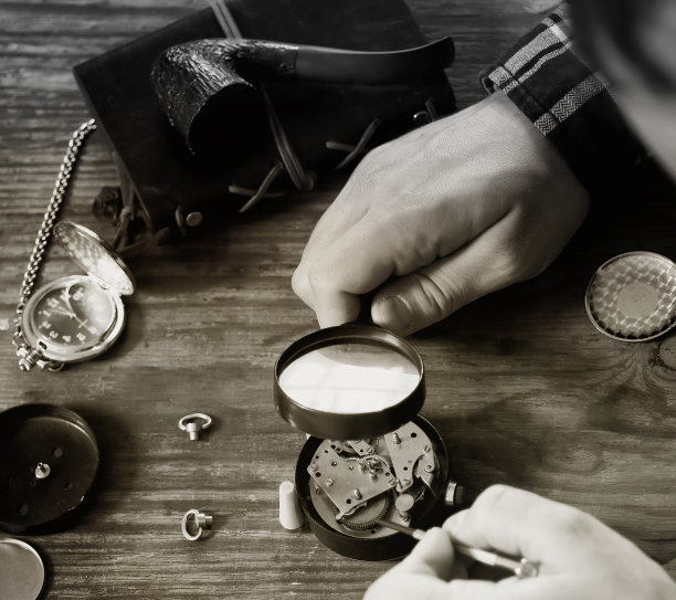 黑白照片手表钟表修理图片下载