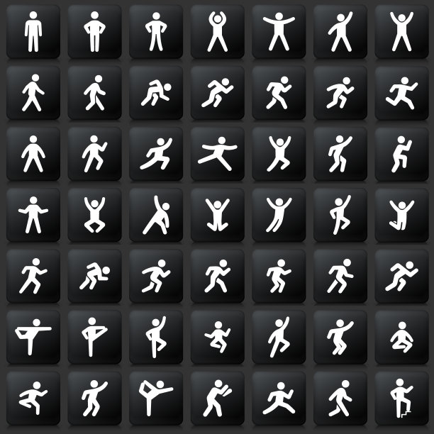 人们在运动活跃的生活方式黑色方形矢量图标设置图片下载