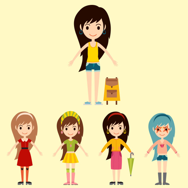 街头时尚女孩，模特，穿着风格，时尚，时尚的女人，人物，衣服看起来矢量插图图片下载