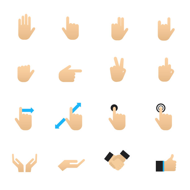 手势和触摸手势。标志和符号的集合向量插图颜色图标平面风格。图片下载