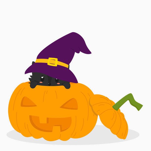 黑猫在万圣节南瓜卡通向量图片下载