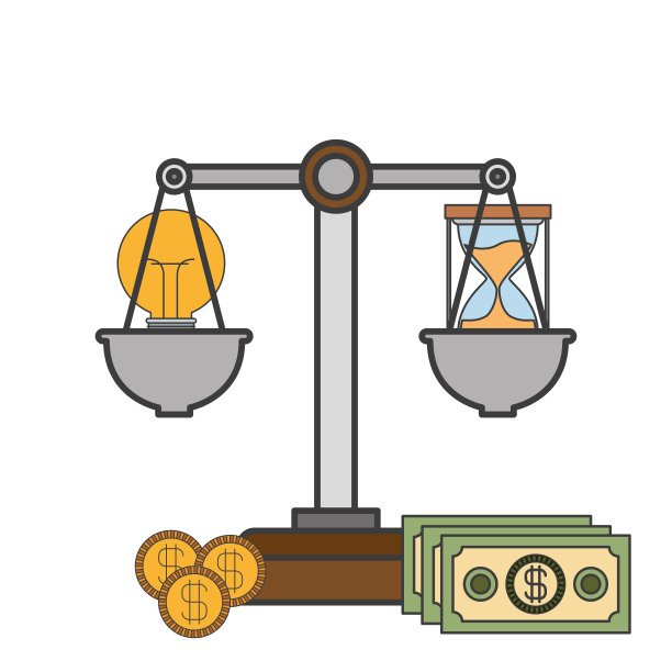 白色的背景搭配彩色的时间就是金钱的经营理念图片下载