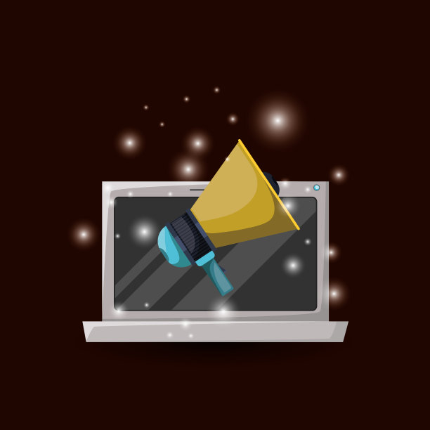 红色背景与明亮的笔记本电脑和扩音器图像图片下载