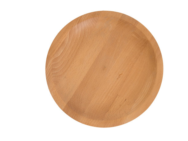 圆形木盘或托盘手工制作，孤立在白色上。图片下载