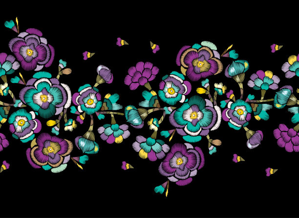 刺绣花边。无缝框架抽象花卉在日本风格。素材图片