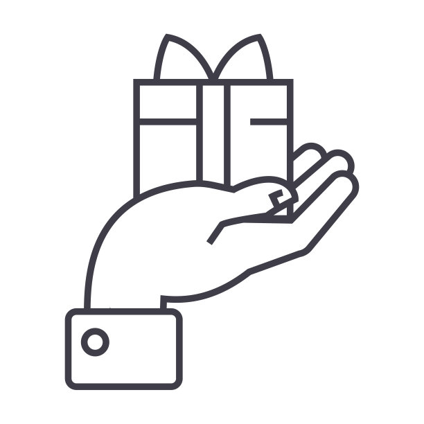 手与礼物矢量线图标，标志，插图的背景，可编辑的笔触图片下载