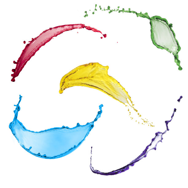 美丽的液体收集的彩色飞溅孤立在白色的背景和滴图片下载