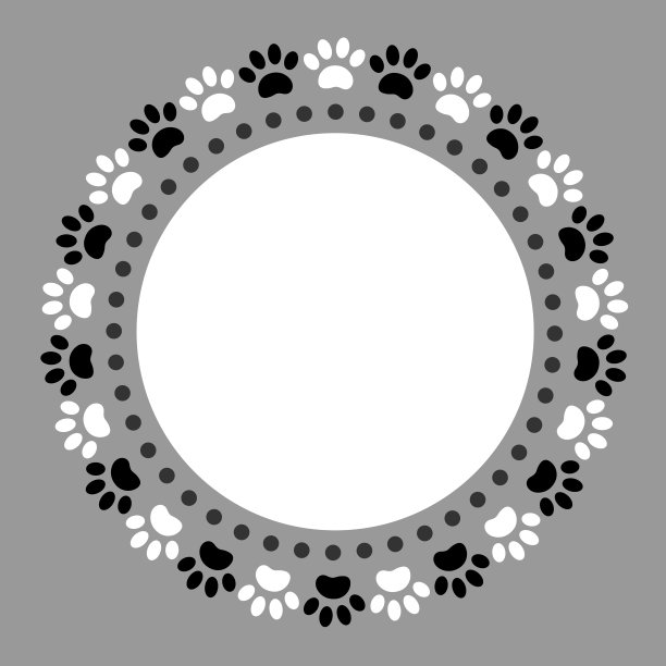 黑白爪印宠物圆形框架图片下载