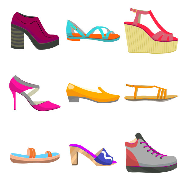 矢量女人彩色鞋在卡通风格图片下载