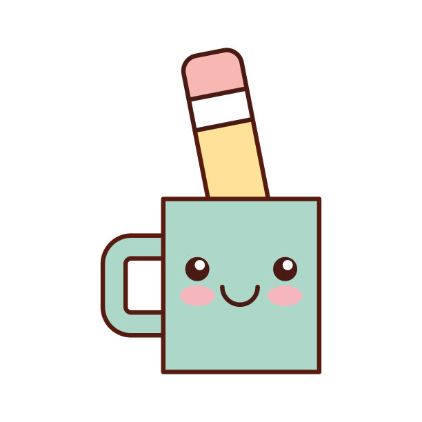 卡哇伊杯和铅笔工具设计师卡通图片下载