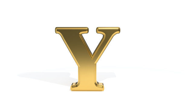 Y金色字母，3d渲染图片下载