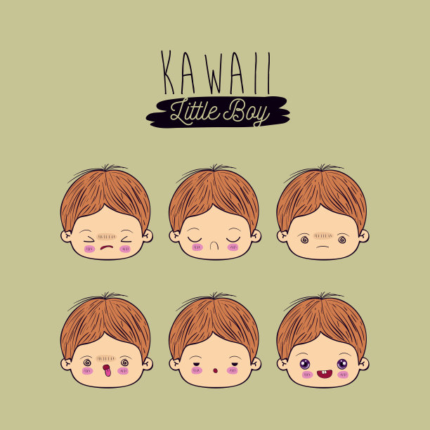 绿色背景设置为六个表情可爱的小男孩图片下载