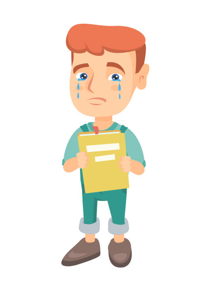 白种人心烦意乱的男孩拿着书流泪图片下载