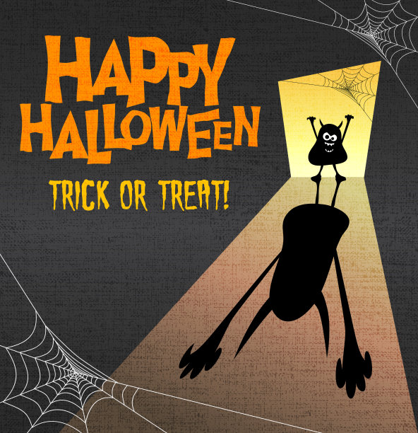 万圣节快乐的插图与小怪物投下巨大的可怕的影子。图片下载