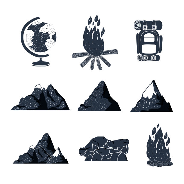 白色背景元素露营冒险和岩石山图片下载