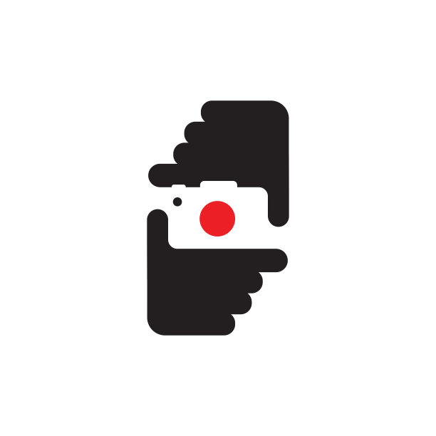 手拿着相机。可编辑矢量在黑色和红色素材图片