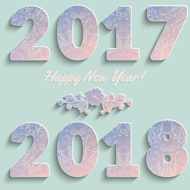 数字为2017年和2018年，带有粉红色和蓝色的花卉图案图片下载