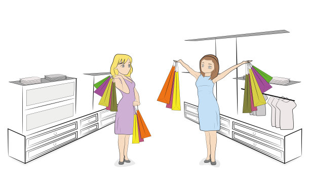 商店里的女人喜欢打折。矢量插图。图片下载