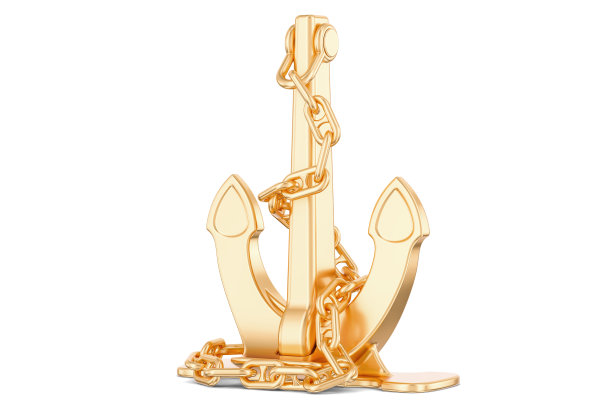 金色锚，3D渲染孤立在白色背景图片下载