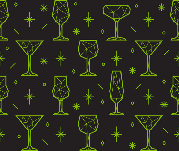 三角香槟，马提尼和葡萄酒杯的无缝图案图片下载