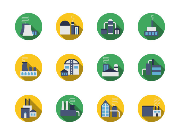 工业建筑圆形彩色矢量图标图片下载