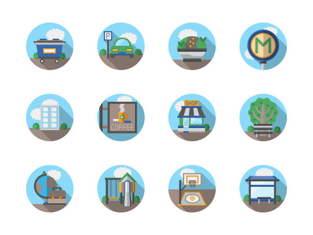 城市区域平面圆形矢量图标图片下载