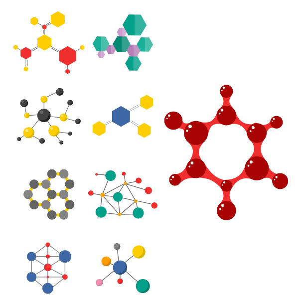 色彩分子结构以球体结构的形式微观技术设计网页，分子载体图片下载