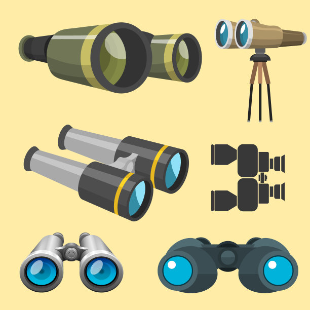 专业相机镜头双筒望远镜镜片看视望远镜光学装置相机数码聚焦光学设备矢量插图图片下载