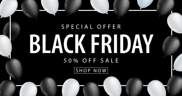黑色星期五促销海报气球矢量插图图片下载
