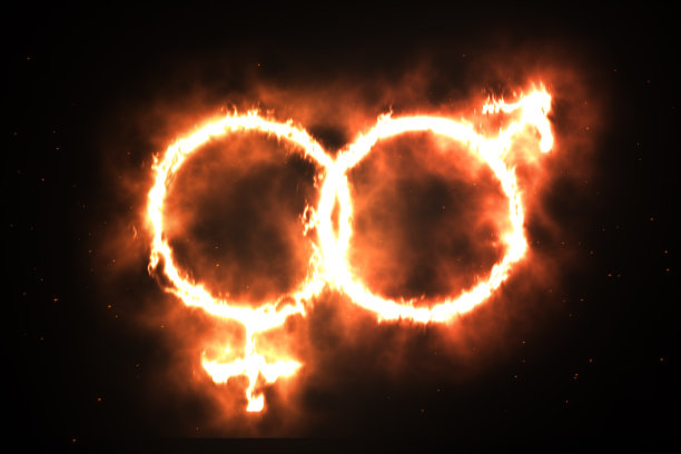 光栅的版本。男人和女人燃烧的象征。黑色背景插图图片下载