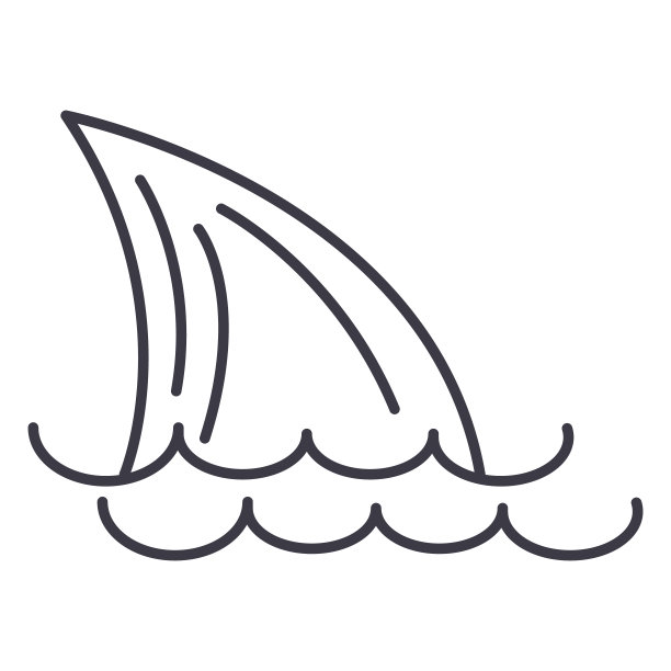 鲨鱼的尾巴，海洋矢量线图标，标志，背景上的插图，可编辑的笔触图片下载