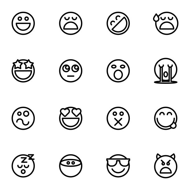 一组孤立在白色背景上的表情矢量图片下载