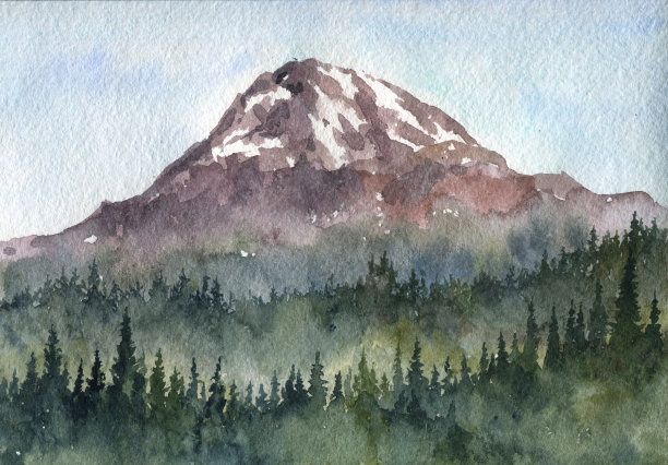 水彩山景观图片下载