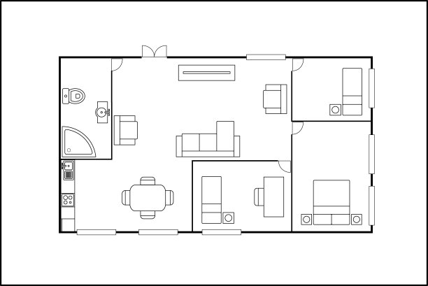 带有家具的建筑或平面，孤立在白色背景上图片下载