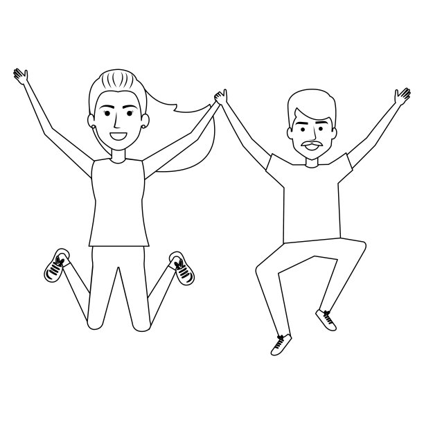 欢快跳跃的情侣角色图片下载