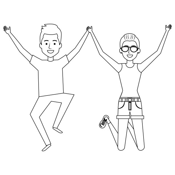 欢快跳跃的情侣角色图片下载