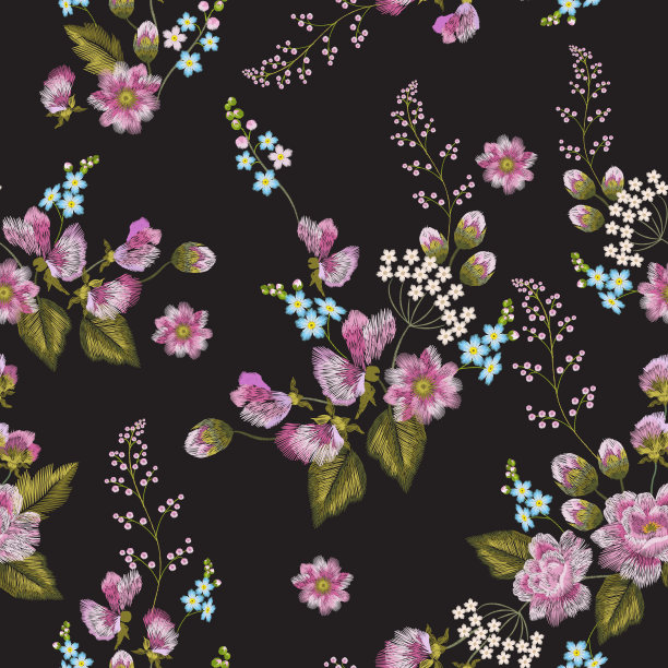 用野玫瑰绣无缝图案，忘了我不是花。图片下载