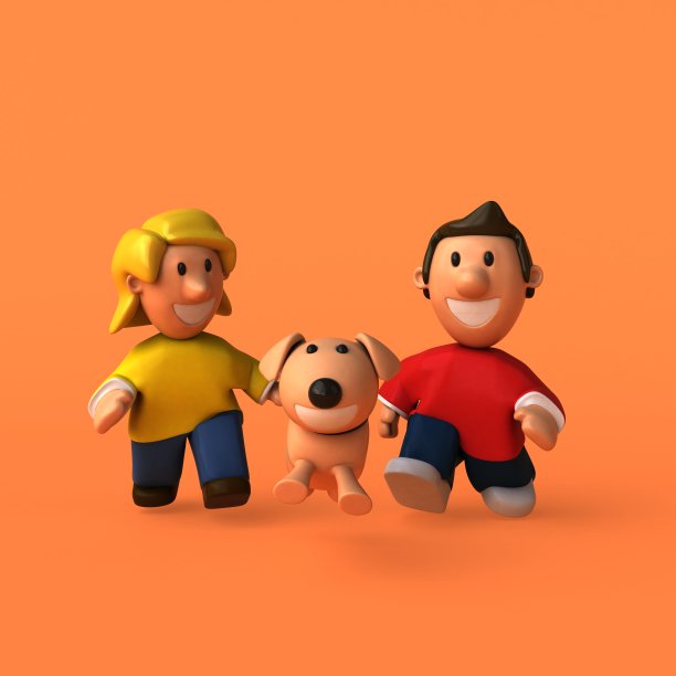 孩子和狗- 3D插图图片下载