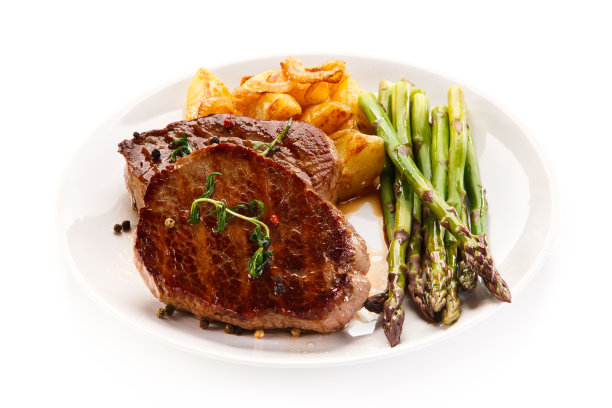 烤牛排配芦笋图片下载