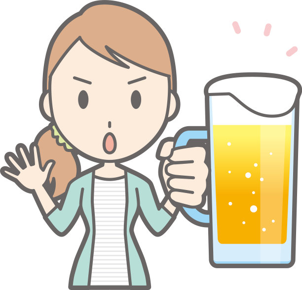 一个穿着条纹衣服拿着啤酒的年轻女人的插图图片下载