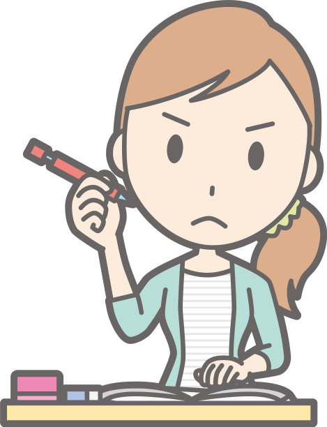 一个穿着条纹衣服学习的年轻女人的插图图片下载